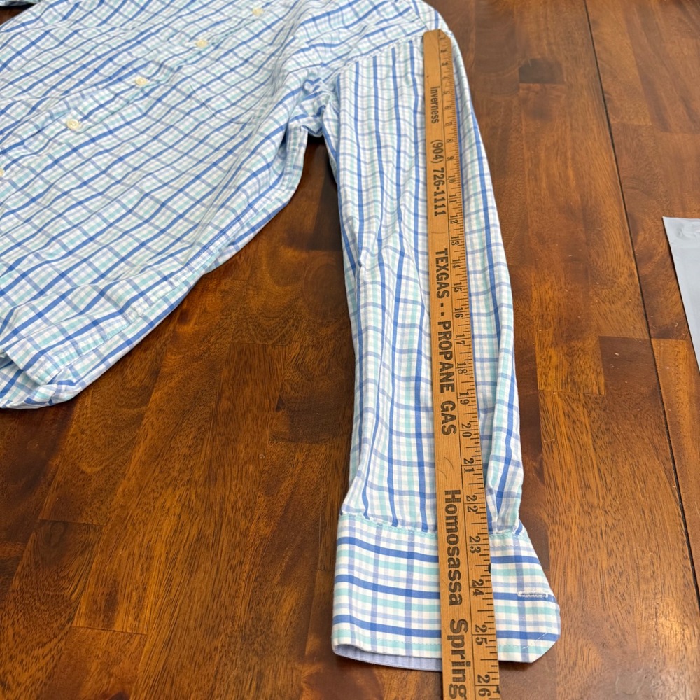IZOD Mens Slim Fit Plaid Button Down Shirt Blue Teal White Cotton Size M - Picture 6 of 7
